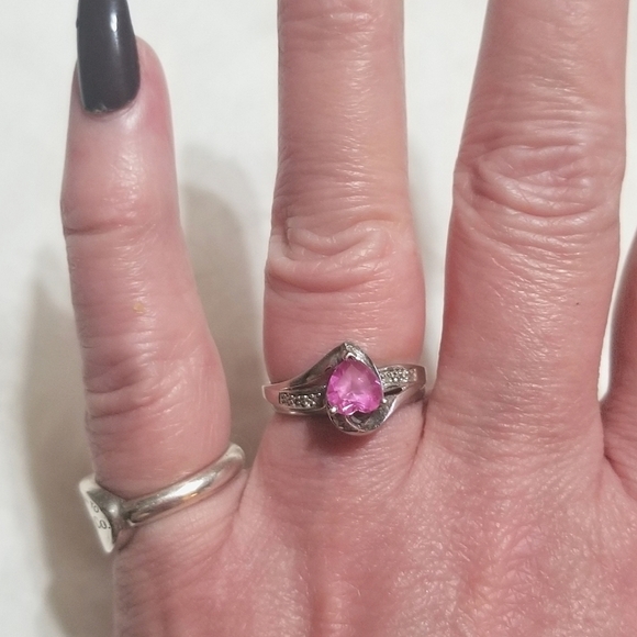 SOLID 10KT GOLD Vintage Barbie Pink Topaz Diamond Ring - Picture 6 of 6